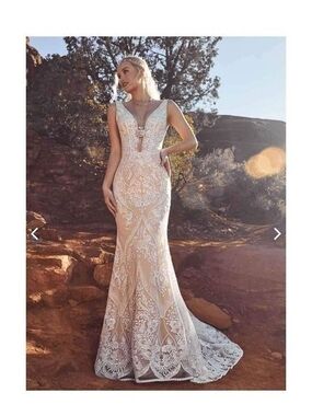 Sleeveless Embroidered V-Neck Wedding Dress in Ivory